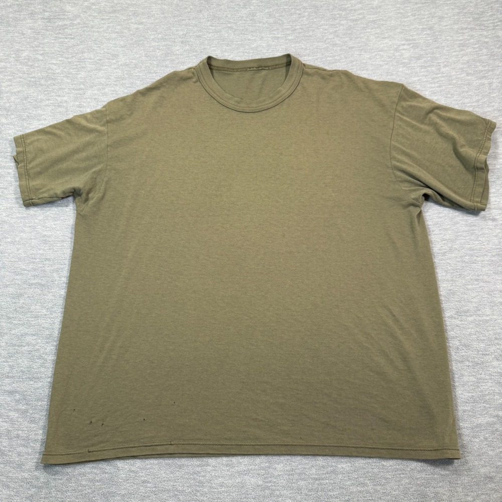 Olive Green Shirt Men L Basic Crewneck Cotton Short Sleeve Oversized 24x27